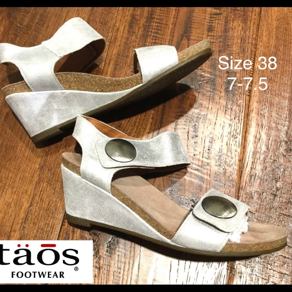 TAOS Silver Wedge Sandal Sz 38 or 7.5